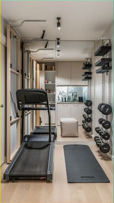 a home gym with treadmills and exercise mats