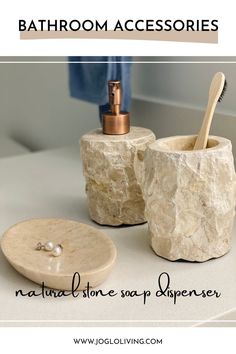 Transform your bathroom into a spa introducing natural stone elements ✨
👉 www.jogloliving.com Farmhouse Soap Dispenser, Bathroom Set Ideas, Pottery Soap Dispenser, Bathroom Into A Spa, Soap Dispenser Bathroom, Marble Bathroom Accessories, Bathroom Counter Decor, Marine Drive, Stone Shower