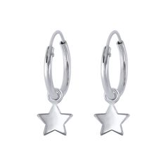 Choose these beautiful Sterling Silver Star Charm Huggie Hoop Earrings to add to your Jewellery Collection! * Please buy gift box separately - see other listings  ♥ A perfect gift for birthdays and special occasions ♥ Mini star charm 10mm Hoops ♥ Choose between Gold-plated or Silver ♥ 18k gold plated sterling silver - hypoallergenic ♥ So cute and eye-catching! ♥ Comes packaged in a free organza gift bag ♥ They look amazing layered up with other earrings! Free Shipping! (UK ONLY) 1st class to UK. Tracked & Signed to International Locations. Please select TRACKED delivery to UK for Guaranteed delivery. By using the free 1st class large letter postage service you are agreeing that we are not responsible for lost items in the post. Please be aware that, unfortunately, we cannot offer refunds f Wholesale Silver Jewelry, Dangle Hoop Earrings, Mini Hoop Earrings, Huggie Hoop Earrings, Small Earrings, Sterling Silver Hoops, Star Charms, Jewelry Earrings Hoops, Silver Stars