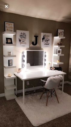 a white desk and chair in a room