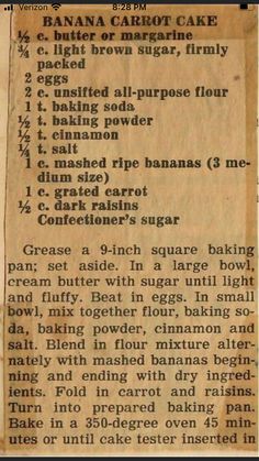 an old recipe for banana carrot cake