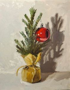 a painting of a christmas ornament in a vase