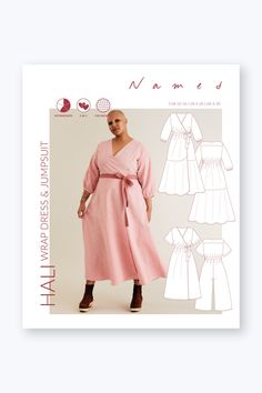 a woman in a pink coat and dress sewing pattern with the text, nameless