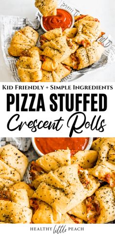 pizza stuffed crescent rolls on a plate with sauce