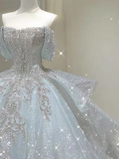 Light Blue Luxury Wedding Dresses Off The Pearl Sleeveless Shiny Beading Sexy Backless Sweep Train Ice Blue Wedding Dress, Ice Princess Dress, Gown Sleeves, Drop Waist Wedding Dress, Hot Prom Dress, Met Gala Dresses, Sparkle Wedding Dress, Wedding Dress Sequin, Stylish Wedding Dresses