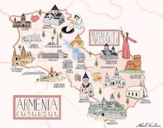 an illustrated map of the state of pennsylvania with all its towns and major landmarks on it