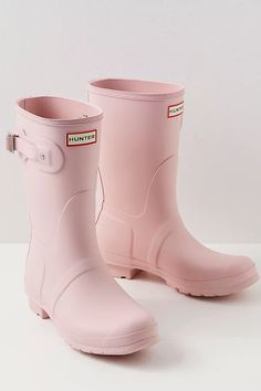 Hunter Short Wellies | Free People Hunter Short Boots Outfit, Hunter Short Boots, Short Boots Outfit, Pink Hunter Boots, Hunter Boots Short, Yellow Rain Boots, Hunter Short, Womens Hunter Boots, Pink Rain Boots