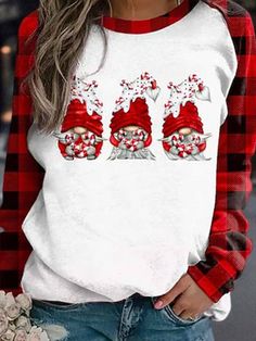 Christmas Gnomes Plaid Print Crew Neck Long Sleeve Sweatshirt Cute Christmas Shirts Lightinthebox, Gnome Christmas Sweater, Plus Size Christmas Tops, Fits Streetwear, Christmas Tops, Palau, Red And Black Plaid, Women Hoodies Sweatshirts, Samoa