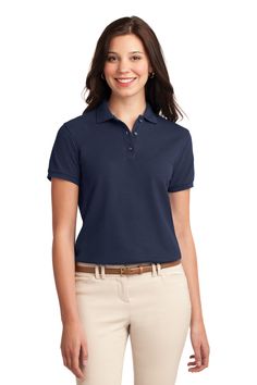 Port Authority ® Ladies Silk Touch™ Polo. L500 - NAVY - XL | Port Authority Women's Silk Touch Polo Shirt in Navy Blue Size XL | Cotton/Polyester Blend Ropa Semi Formal, Mediterranean Blue, Silk Touch, Port Authority, Outfit Trends, Polo Shirt Women, Work Wear Women, Pique Polo Shirt, Camisa Polo