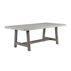 a concrete table with wooden legs on a white background