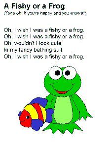 a frog poem with an image of a fish holding a rainbow ball and the words, i wish i was a fishy or a frog