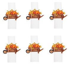 six paper napkins with pumpkins in a wagon on them, set of 6