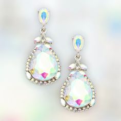 Iridescent Jewelry With Matching Earrings For Wedding, Iridescent Wedding Jewelry With Matching Earrings, Iridescent Drop Earrings For Formal Occasions, Iridescent Dangle Jewelry For Wedding, Elegant Iridescent Sparkling Earrings, Iridescent Dangle Earrings For Wedding, Iridescent Teardrop Earrings For Wedding, Pageant Earrings, Formal Earrings