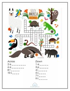 an animal crossword puzzle with animals and plants on the top, in front of it