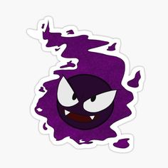 an evil looking purple sticker with white eyes and large, splots on it