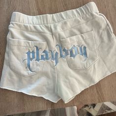 Playboy Shorts Nwot Size Small Excellent Condition Trendy Cotton Bottoms With Letter Print, Trendy White Leisure Bottoms, Cotton Letter Print Bottoms For Leisure, Casual Bottoms With Letter Print For Leisure, Trendy Short Bottoms With Letter Print, Casual Leisure Bottoms With Letter Print, Casual Cotton Bottoms With Letter Print, Casual Letter Print Bottoms For Leisure, Spring Leisure Bottoms With Letter Print