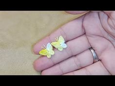 two small yellow and white butterflies sitting on someone's hand