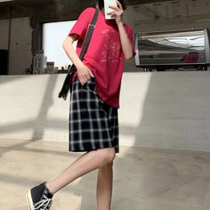 High Waist Casual Color Plaid Cotton Summer Shorts Pants – Tomscloth Casual Baggy Knee-length Pants, Casual Baggy Knee-length Bottoms, Casual Knee-length Cargo Pants, Casual Red Knee-length Shorts, Casual Black Knee-length Pants, Shorts Pants, Jean Skirt, Summer Cotton, Trending Now