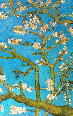 a painting of a tree with white flowers on it