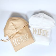 Our personalised bride and groom hoodies will make a statement during wedding prep.  The hoodies are also perfect for the stag do top, Hen do, the wedding morning top or even during the engagement photo shoot and to take with you on your honeymoon.   They also make the perfect gift for the future bride and groom in your life.  Feel free to add other personalisation to the sweat, such as Hubby, Wifey or sleeve embroidery or Send me a message for any special requests.  Please note that the hoodies Wedding Hoodie, Wedding Shopping, Sleeve Embroidery, Honey Moon, Hen Night, Stag Do, Hen Do, Morning Wedding, Mr And Mrs