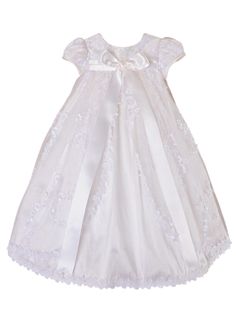 Presenting the Little Things Mean A Lot Baby Girls White Sash Lace Trim Kate Christening Gown, a stunning dress designed to make your little girl's special day even more memorable. This lovely baptism dress is crafted with care and features intricate lace embroidery that is sure to impress. Lovely Baptism dress with lace embroidery by Little Things Mean A Lot. The lace trimmed edge adds a touch of cuteness to the dress, making it perfect for any special occasion. The empire waist is adorned with a nice sash that features a bow, adding a touch of elegance to the gown. Available in sizes 3-24M, this christening gown is perfect for any little girl's baptism, dedication, or christening ceremony. Care Instructions: Dry clean only. Fitted Tulle Baptism Dress For Pageant, Tulle Baptism Dress With Satin Bow For First Communion, Elegant Baptism Dress With Satin Bow For Pageant, Fitted Princess Dress For Confirmation, Fitted Princess Dress With Satin Bow For First Communion, Princess Style Fitted Ball Gown For Baptism, Fitted Princess Dress With Satin Bow For Baptism, Fitted Dresses With Satin Bow For First Communion, Baptism Dress With Fitted Bodice For Pageants