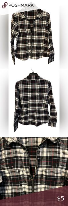 Chaps Flannel Shirt Women’s Plaid Zip Up Long Sleeve Flap Pockets