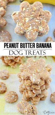 peanut butter banana dog treats stacked on top of each other with the title above it