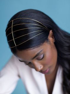 The Saint Germaine Headband is comprised of five layers of lightweight gold, demonstrating the versatility of simple elegance. This artful construction encapsulates your hair in 14k gold bands. Pairs beautifully with our Saint Germaine Bun Cage. Measures: 3.5" at widest point across. Epona Valley, Cabello Afro Natural, Hair Crush, The Saint, Hair Envy, Hair Today, Simple Elegance, Hair Dos, Pretty Hairstyles