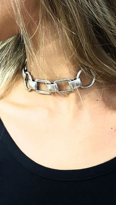 Modern Metal Choker With Chunky Chain, Edgy Metal Chain Link Choker, Statement Silver Necklace, Gold Coin Choker, Rocker Jewelry, Edgy Necklace, Chunky Choker Necklace, Rectangle Ring, Chunky Chain Necklace