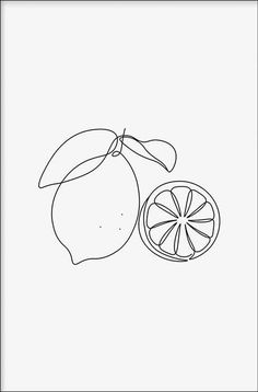 a line drawing of an orange next to a piece of fruit