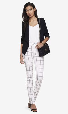 NEW EXPRESS $80 IVORY DOUBLE WINDOWPANE BARELY BOOT COLUMNIST PANTS SZ 10 #fashion #clothing #shoes #accessories #womensclothing #suitssuitseparates (ebay link) Black And White Striped Pants, Black And White Suit, Fitted Dress Pants, Professional Women, Work Attire, White Pants