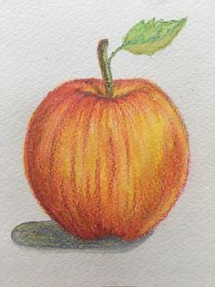 a drawing of an apple with a leaf on it