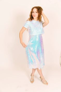 Iridescent Sequin Skirt – fringe co Iridescent Sequin, Life's Too Short, At A Party, Fringe Skirt, Learn To Sew, Head Wraps, Mesh Fabric, Wedding Outfit, Everyday Life