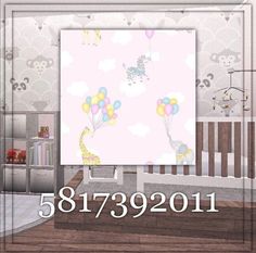 the baby's room is decorated in pastel colors and features an animal theme