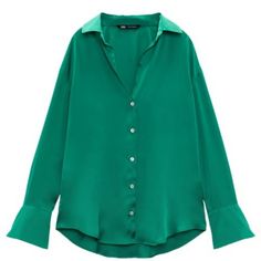 Nwot, Never Had Chance To Wear. Have Matching Shorts Elegant Green Zara Shirt, Classic Green Zara Tops, Zara Green Collared Blouse, Green Collared Zara Blouse, Chic Green Collared Shirt, Zara Green Long Sleeve Shirt, Green Satin Shirt, Wear Green, Satin Shirt