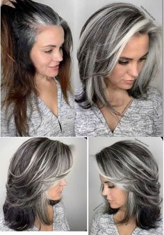 Tuns Bob Lung, Summer Hair Highlights For Brunettes, Grey Hair Transformation, Silver Blonde Hair, Grey Hair Inspiration, Highlights For Brunettes, Summer Hair Highlights, Silver Hair Color, Silver Blonde