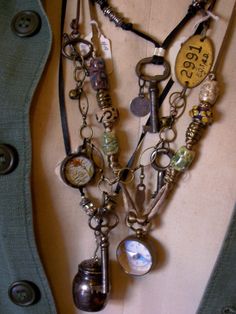 Fun Necklaces, French Circus, Soldered Pendants, Glam Jewelry, Assemblage Jewelry, Key Necklace, Upcycled Jewelry