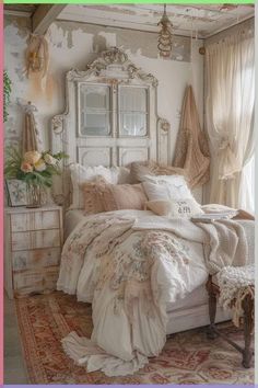 Shabby Chic Bookcases - Foter More Granny Chic Bedroom, Belles Bedroom, Shabby Chic Bedrooms Romantic, Shabby Chic Bedrooms On A Budget, Vintage Shabby Chic Bedroom, Romantic Bedding, Country Cottage Bedroom, Bedroom Board, Shabby Chic Interior Design