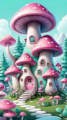 a mushroom house in the middle of a forest