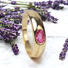 Vintage Ruby Wide Band Ring, Wedding Ring, 14k Solid Gold, Anniversary Gift, Unisex Ring, July Birthstone, Promise Ring, Simple Wedding Band Ring Description:- Main Stone- Ruby Cut of Stones - Faceted  Stone size - 4x6 mm Stone Color- Pink Stone Shape - Oval Creation- Lab Created Birthstone - July Stone Grade - AAA+ Check out my other items!   PAYMENTS   We accept PayPal, If we do not receive payments immediately we will hold the item only for one working day for your payments and we will be re- Anniversary Ruby Ring With Center Stone In Round Band, Ruby Anniversary Ring With Center Stone, Wedding Solitaire Signet Ring, Gold Ruby Ring With Center Stone In Round Band, Gold Ruby Ring With Center Stone And Round Band, Round Gemstone Signet Ring For Wedding, Gold Ruby Wedding Ring 14k, Ruby Signet Ring For Wedding, 14k Gold Ruby Birthstone Ring For Wedding