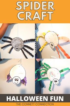 This pin shows four spiders using a spider craft template. Spider Template, Spider Craft, Spider Theme, Kindergarten Craft, Halloween Themed Activities, Love Crafts, Fine Motor Activity, Spider Legs, Spider Crafts