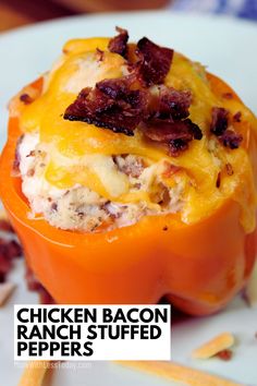 chicken bacon ranch stuffed peppers on a white plate