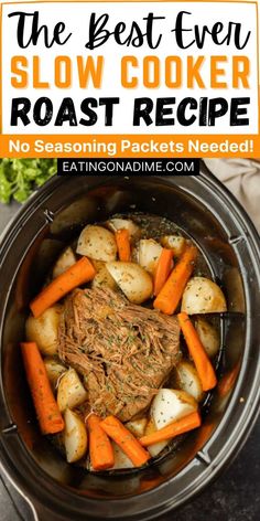 pot roast with carrots, potatoes and parsley in the slow cooker for dinner