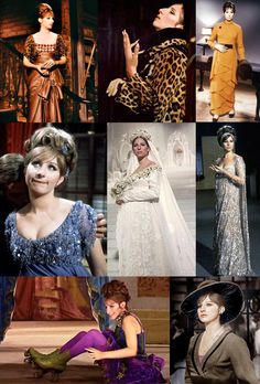 many different pictures of women dressed in vintage fashions, including dresses and hair accessories