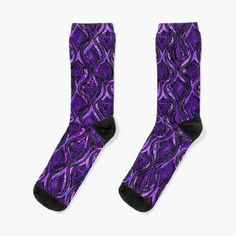 A pair of purple Paisley patterned socks.