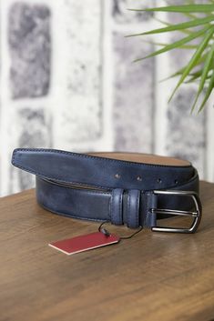 "Buy Dark Blue Gents Leather Belt Fashion For Pants Jeans Belt Genuine Leather Dressing Belt For Men With Silver Buckle 3.5 Cm ----- BELT SIZE: Choose from drop down menu above BELT width: 1 3/8\" | 3.5 cm LEATHER: Genuine leather COLOR: Dark Blue BUCKLE: Silver color CONDITION: New ----- ALL BELTS ARE MEASURED FROM THE LEATHER PART'S END TO THE MIDDLE HOLE. Usually choose belt two sizes larger than regular jeans size. For example, if you wear jeans in size 34\", then belt size 38\" would fit we Luxury Blue Leather Belt, Fitted Leather Belts And Suspenders For Work, Luxury Blue Belt For Formal Occasions, Luxury Blue Formal Belt, Blue Leather Belt Buckles With Removable Belt, Elegant Blue Leather Belt, Belt For Men, Jeans Belt, Belt Fashion