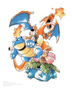 an image of some cartoon characters on top of each other with fire coming out of their mouths