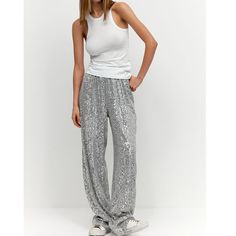 Sequined trousers 2023 autumn and winter new style insY2K pearlescent sequined straight floor Sequin Wide Leg Pants, Party Trousers, Sequin Joggers, Sequin Jogger Pants, Glitter Pants, Sequin Pant, Celana Fashion, Luxury Party, Sequin Pants