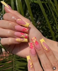 Hawaii Nails, Retro Nails, Acrylic Toe Nails, Spring Acrylic Nails, Drip Nails, Dope Nail Designs, Nagel Inspo