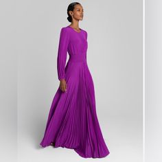 Nwt. Price Is Firm. Best For 34” Chest, 27” Waist.No Offers Please. Dress Is Very Long. Model Is 5’10”. Wearing Size 2. Elegant Purple A-line Maxi Dress, Floor-length Pleated Maxi Dress For Dinner, Pleated Floor-length Maxi Dress For Dinner, Long Sleeve Pleated Maxi Evening Dress, Purple Silk Long Sleeve Maxi Dress, Purple Long Sleeve Silk Maxi Dress, Elegant A-line Purple Maxi Dress, Purple Pleated Maxi Dress, Elegant Purple Pleated Dress